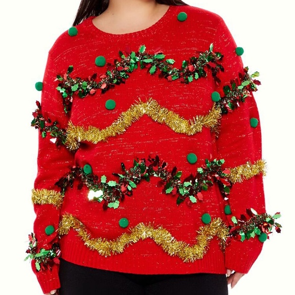 Forever 21 Garland Pom Pom Ugly Christmas Sweater Size Small - Picture 2 of 5